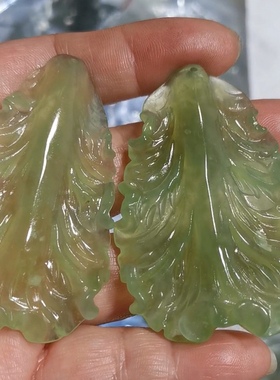 天然岫玉吊坠白菜叶挂件生菜叶岫玉挂件毛衣链男女款礼物玉石礼物