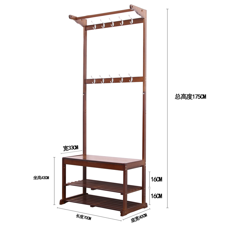 鞋柜衣帽架组合门口挂衣架带鞋柜衣架鞋柜楠竹落地穿鞋凳子储物凳-图1
