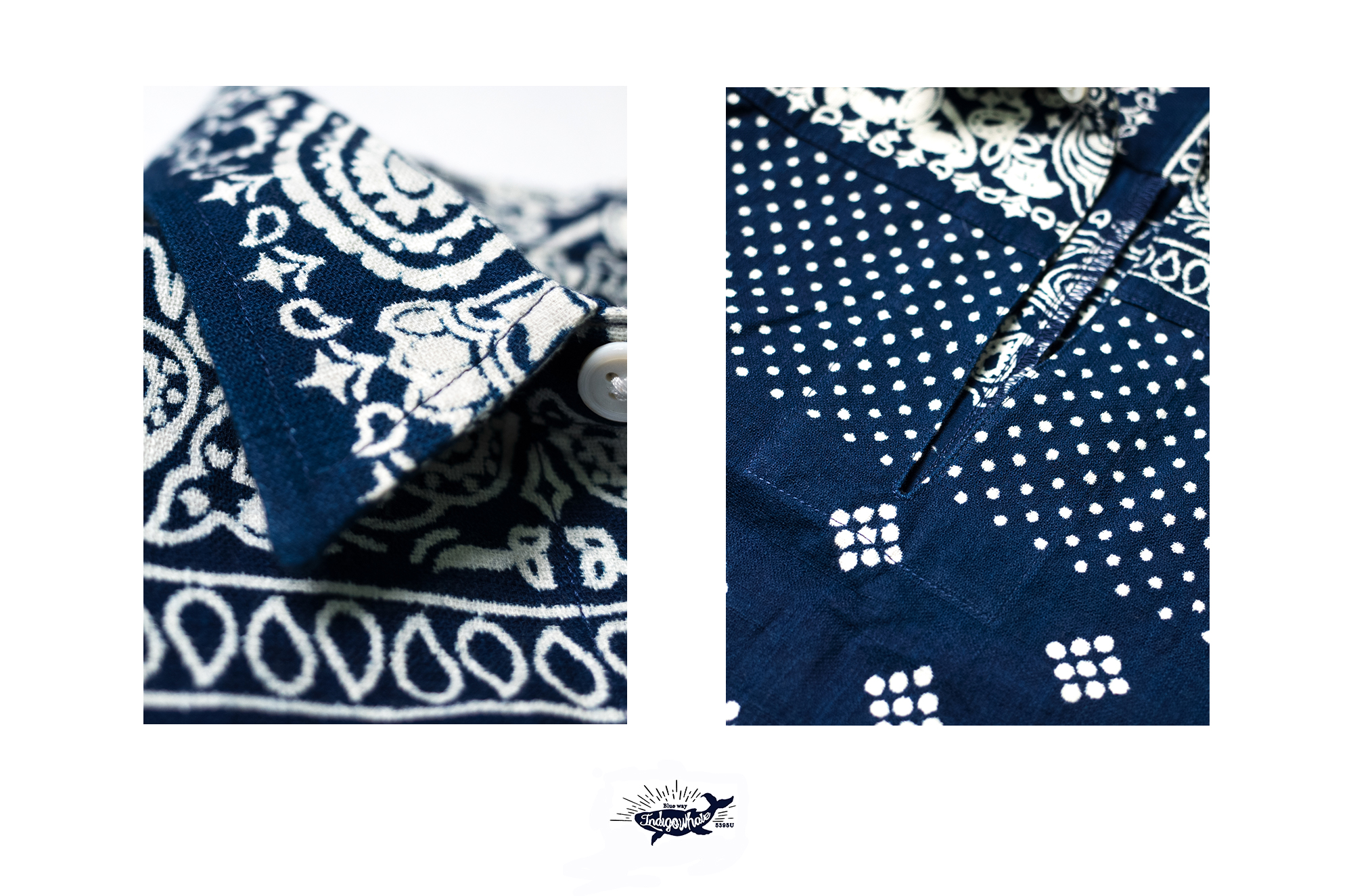 IndigoWhale 手工拔染蓝染腰果花波点拼接bandana Tunic Kerchief - 图1