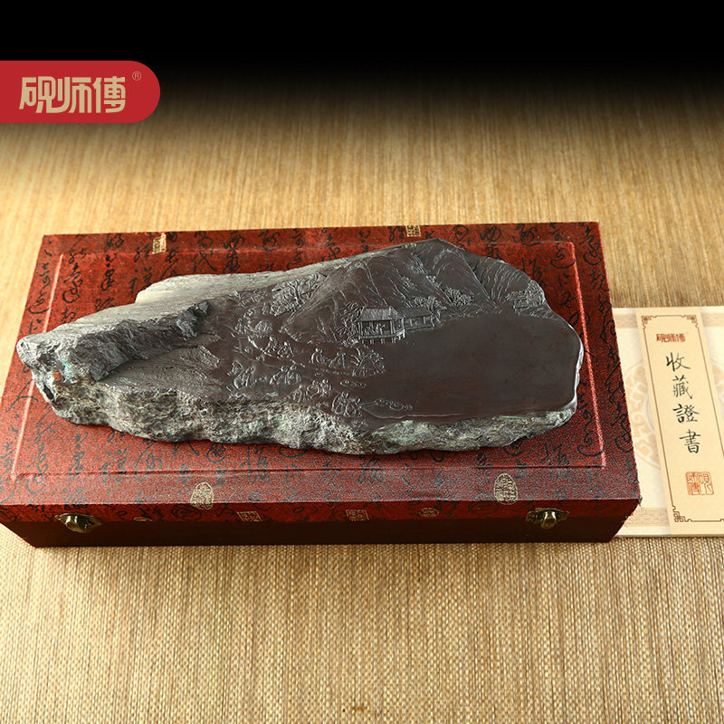 砚师傅肇庆端砚砚台高档山水砚台非遗大师杨焯忠作品《湖光山色》麻子坑端砚文房四宝收藏送礼文房礼品_虎窝淘