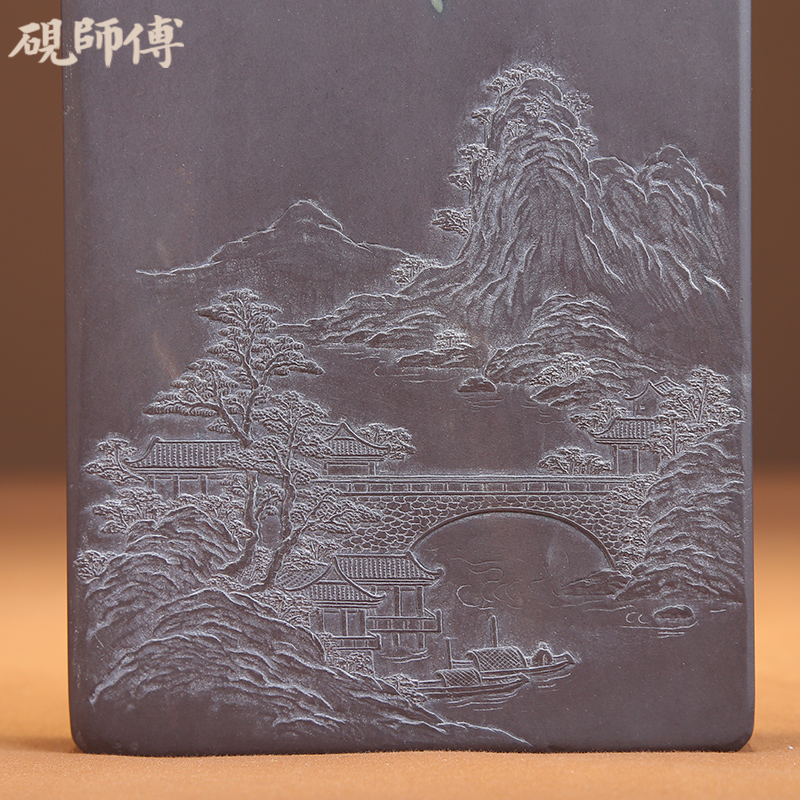 砚台孤品原石天然砚师傅端溪坑钟健宽大师作品锦绣河山砚青花翡翠高档收藏文房四宝送礼书法用品肇庆端砚-图2