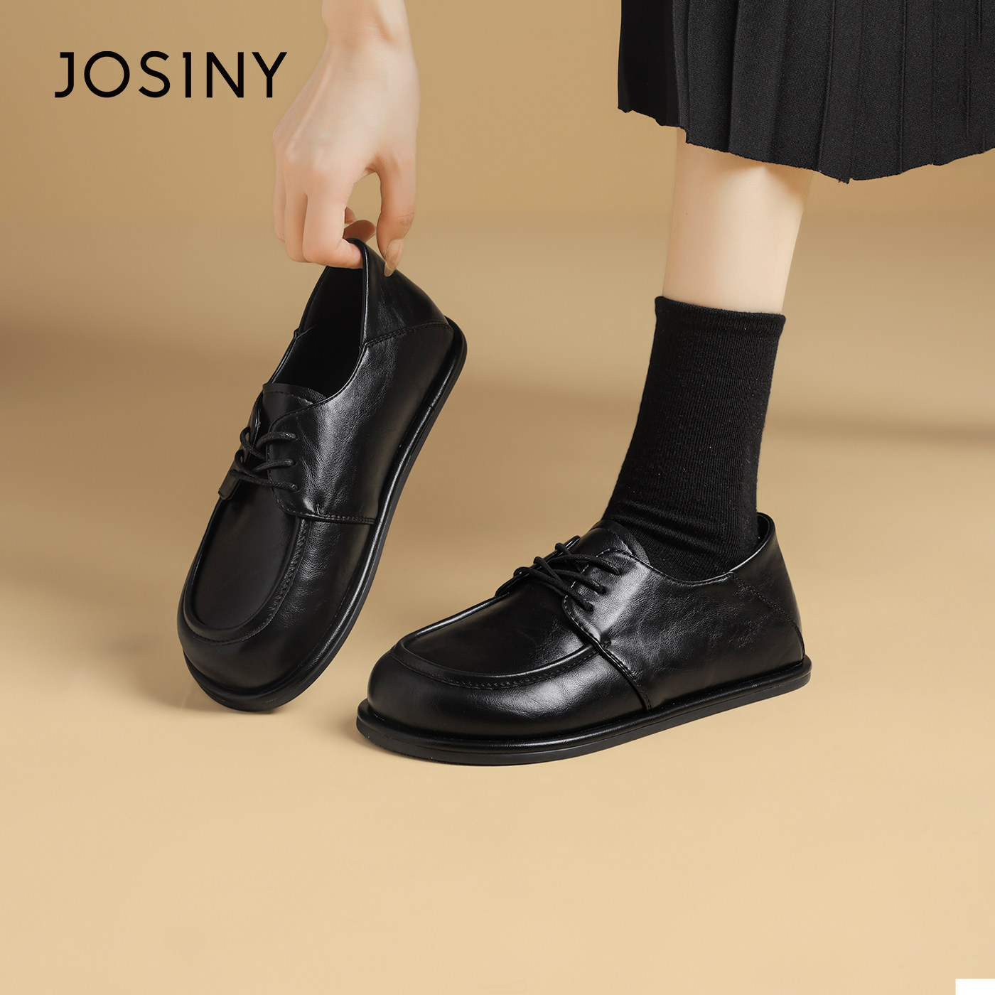 卓诗尼小皮鞋女2025秋季新款复古平底深口单鞋软底圆头百搭乐福鞋,淘宝优惠券,粉丝福利购,淘宝优惠卷