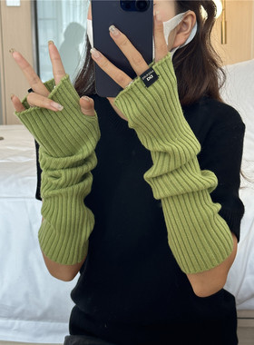 软糯针织手套女长款保暖毛线袖套