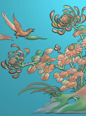 精雕图梅兰竹菊小 百鸟顶箱小门板 小花鸟东阳木雕扫描精雕图