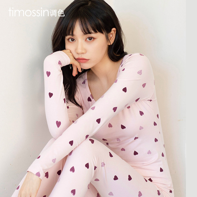 秋衣女士纯棉套装打底内穿全棉毛衫 timossin调色保暖套装