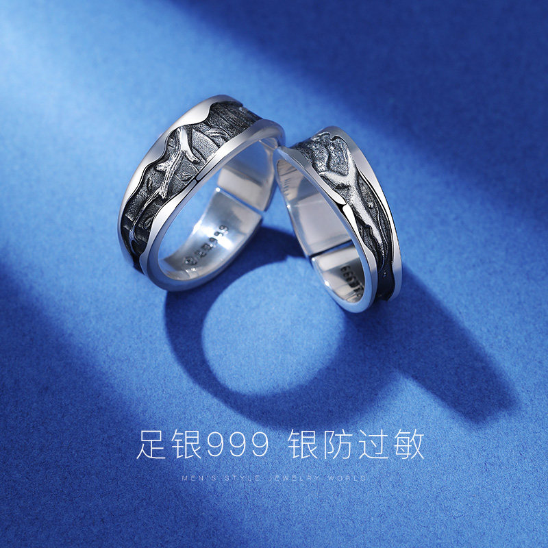 原创设计「鲸鹿」情侣一对女纯银戒指 翼力戒指/指环