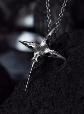 翼力《渡鸦十字架》纯银999个性百搭暗黑风高级感男项链足银吊坠