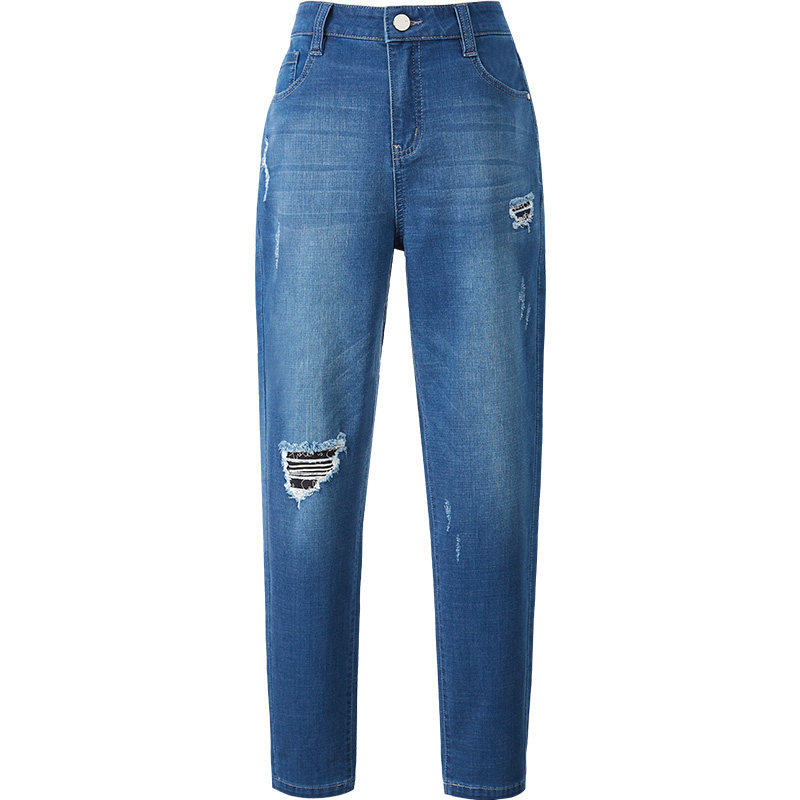 捷纯老爹裤女哈伦裤夏薄2025年新款高腰四面弹力九分裤破洞牛仔裤,淘宝优惠券,粉丝福利购,淘宝优惠卷