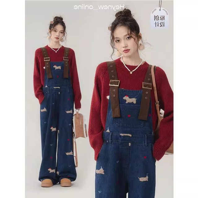 Free shipping insurance! Heavy embroidered jeans overalls