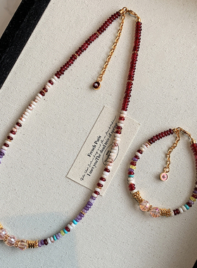 红色天然石水晶串珠手链女