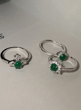 925纯银绿色玛瑙戒指女款