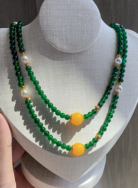 天然绿色玉髓玛瑙串珠项链