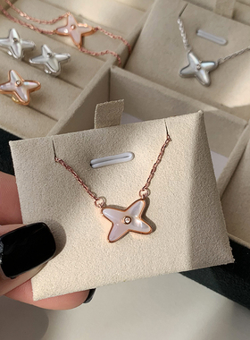 天然白贝母玫瑰金色项链女