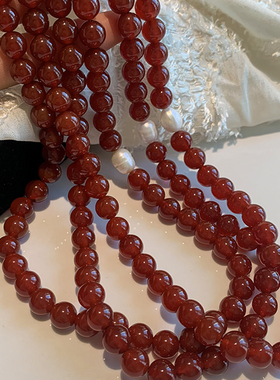 天然红玛瑙巴洛克珍珠串珠项链女