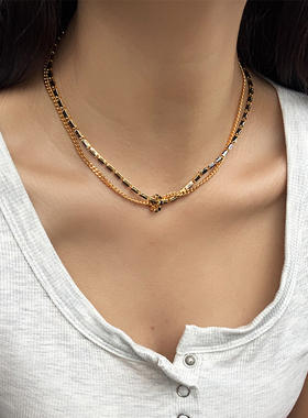 独特金色双层黑色项链女