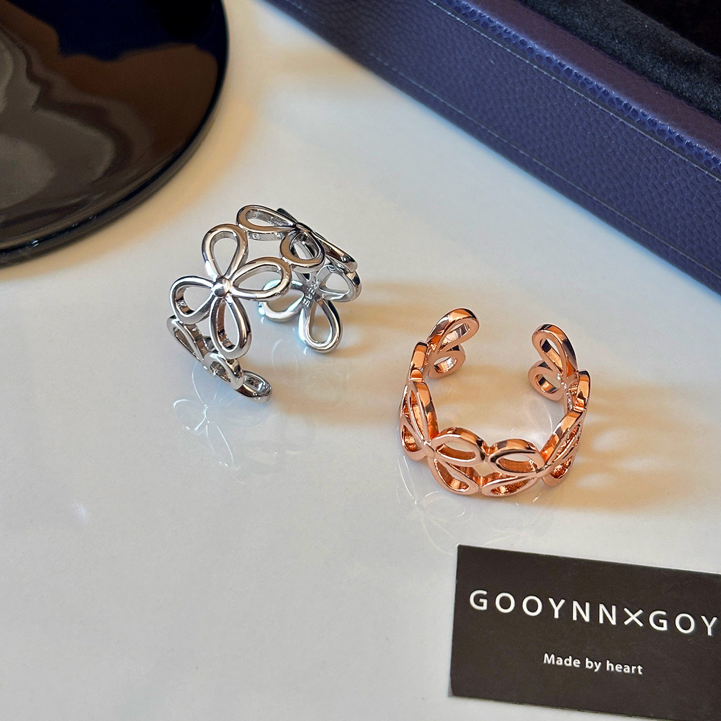 GOOYNN Guyan open four-leaf clover flower ring ring