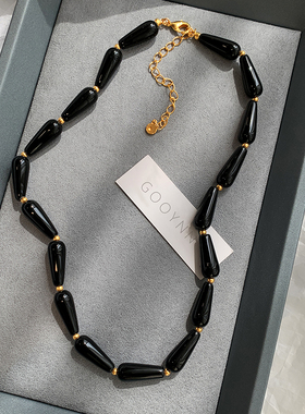 欧美黑色玛瑙串珠项链女