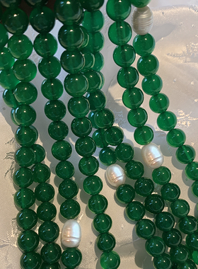 天然绿色玛瑙玉髓珍珠项链