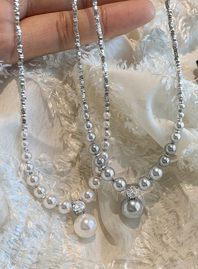 925纯银碎银珍珠项链女