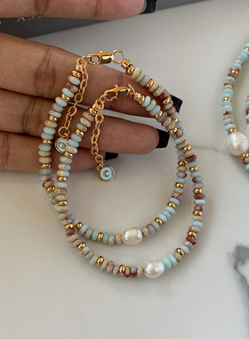 天然寿山石淡水珍珠手链女