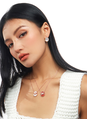 玫瑰金红色项链女高级感