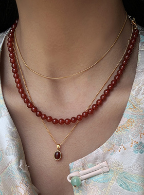 天然红色玛瑙项链女串珠