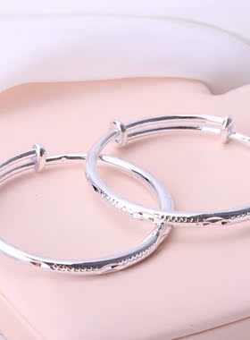 儿童铃铛出生满月实心纯银手镯