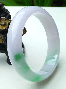 缅甸翡翠平安手镯条飘绿飘花老坑A货正圈玉冰种女款玉石首饰珠宝