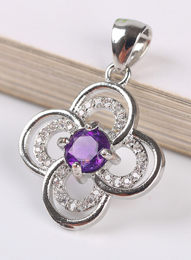 天然水晶 石榴石托帕石黄水晶紫水晶橄榄石 幸运四叶草吊坠女款