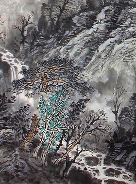 名家字画  中美协会员李树林六尺横幅山水画