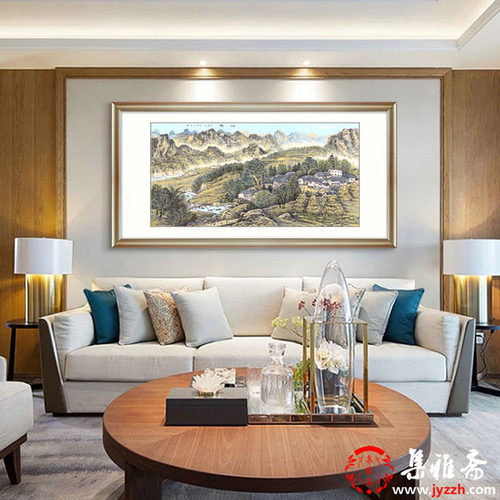 名家字画 周建明青绿山水画 手绘真迹书画 中式客厅办公室装饰画 - 图3