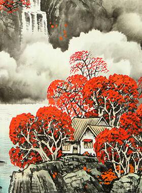 万山红遍 王万泉原创手绘写意山水画办公室客厅装饰字画 画芯包邮