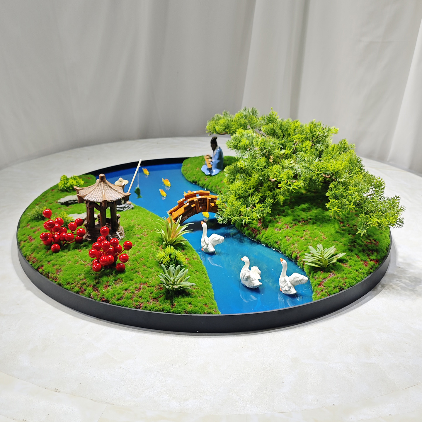 高端酒店餐桌中间摆件饭店圆桌电动转盘摆花装饰品微缩景观摆台花 - 图2