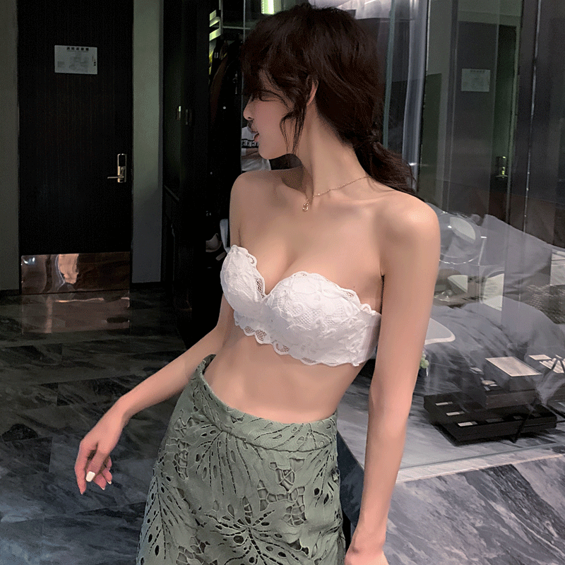 荷韵阁旗舰店美背无肩带防滑露肩内衣套装性感无钢圈小胸聚拢调整隐形文胸贴厚0