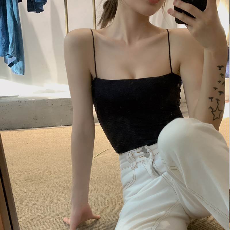 荷韵阁旗舰店吊带背心女带胸垫内搭外穿杯罩一体打底bra美背文胸裹胸抹胸内衣0