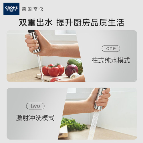 高仪欧洲进口菲乐黑天鹅可旋转厨房二式出水防溅冷热水龙头grohe - 图1