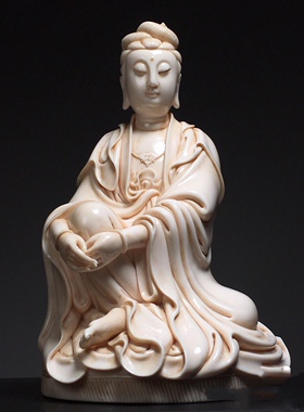 陶瓷摆件《仿古瓷自在观音》仿何朝宗白瓷佛像居家摆设工艺品