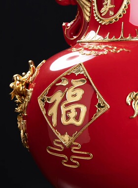 漆线雕《鸿运当头》中式喜庆轻奢家居客厅桌面花瓶摆件开业礼品