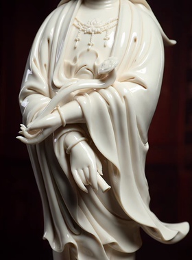 德化窑陶瓷摆件《仿古瓷 祥龙如意观音菩萨像》仿何朝宗佛像装饰