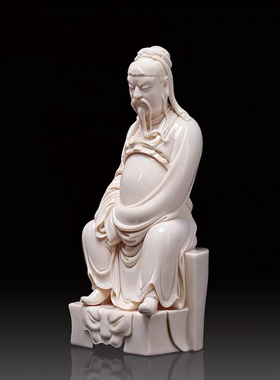 德化窑白瓷工艺品摆件瓷雕艺术品省大师郑建忠艺术收藏《文关公》
