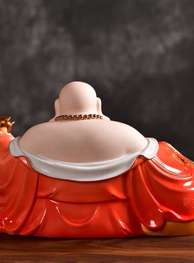 王顺德化白瓷陶瓷加彩弥勒佛大肚笑佛客厅招财工艺品家居摆件