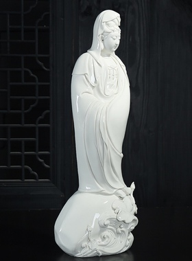 创意德化白瓷观音菩萨佛像站像摆件禅意居家供奉客厅玄关装饰