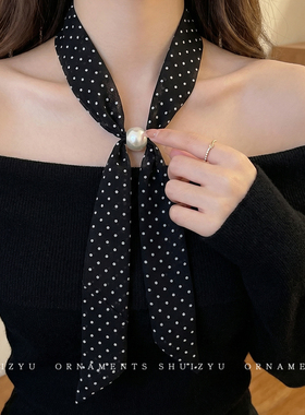设计感波点丝巾项链女韩系