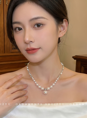 法式千金感珠珠项链耳环女温柔气质百搭高级感锁骨链生日礼服颈链
