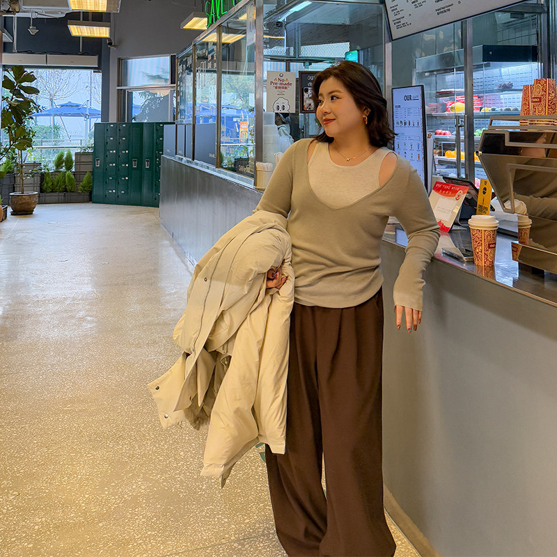 胖mm冬季假两件性感针织衫木子理想大码女装舒适内搭打底衫200斤,淘宝优惠券,粉丝福利购,淘宝优惠卷