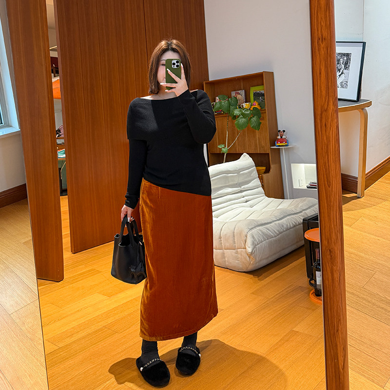 胖mm冬季丝绒直筒半身裙木子理想大码女装复古时髦长半裙200斤,淘宝优惠券,粉丝福利购,淘宝优惠卷