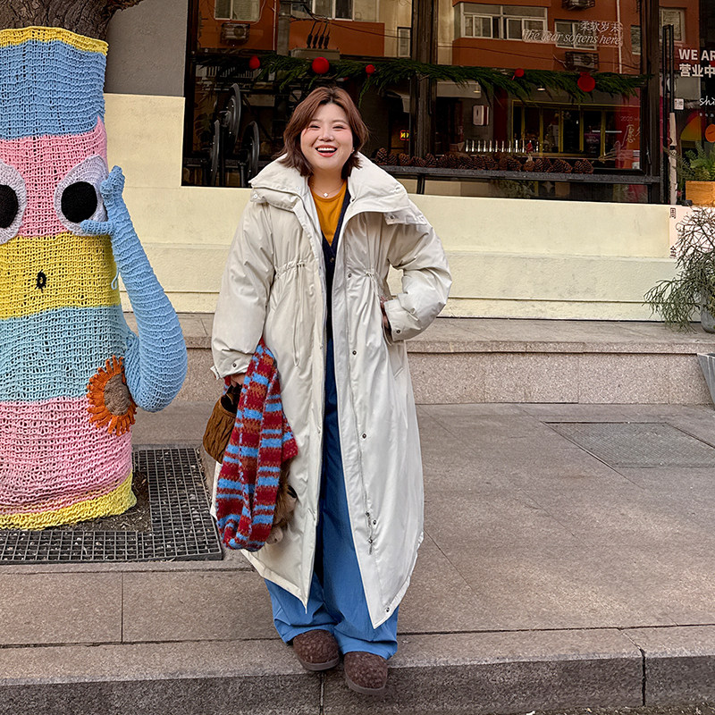 胖mm大翻领长款羽绒服木子理想大码女装韩范儿90白鸭绒温柔羽绒服,淘宝优惠券,粉丝福利购,淘宝优惠卷