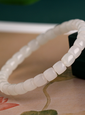 天然新疆和田玉羊脂白玉直切手串桶珠鼓珠6x7mm玉手链老型珠手饰