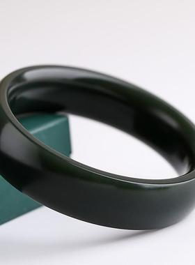 手镯和田玉宽条玉镯子塔青一细料