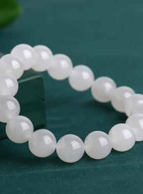 和田玉羊脂白玉12mm单圈玉珠手串